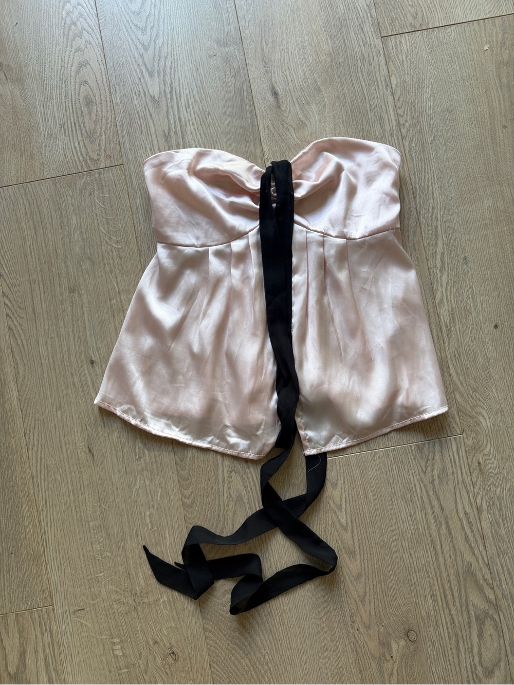 Strapless Top with Black Tie - Pink